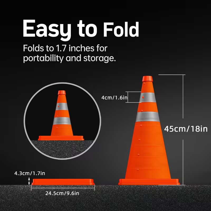 Road Traffic Cone - 45 cm Katlanabilir Teleskopik Trafik Konileri,